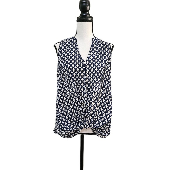 West Kei Tops - West Kei Medium Blue‎ White Ikat Twist Front Sleeveless Blouse TU39875-C